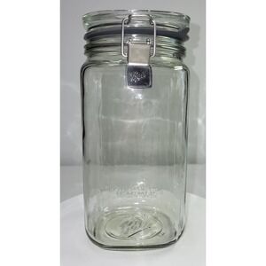 Ball Storage Canister Jar Large Clear Glass Square Wire Bail Latch Lid